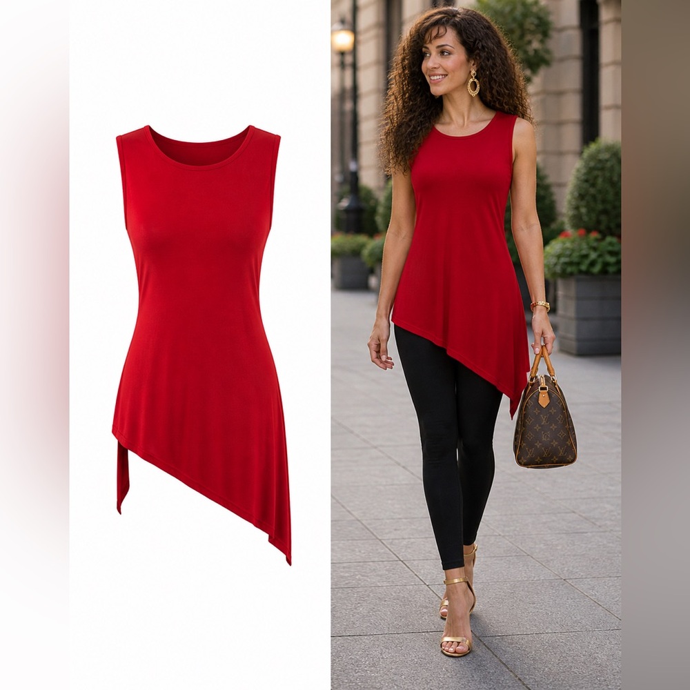 New York & Co Red Sleeveless Tunic Top XS